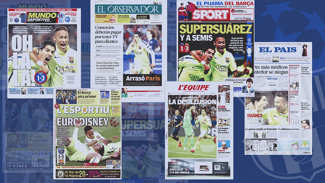 La prensa destaca el protagonismo de Luis Suárez contra el París Saint-Germain