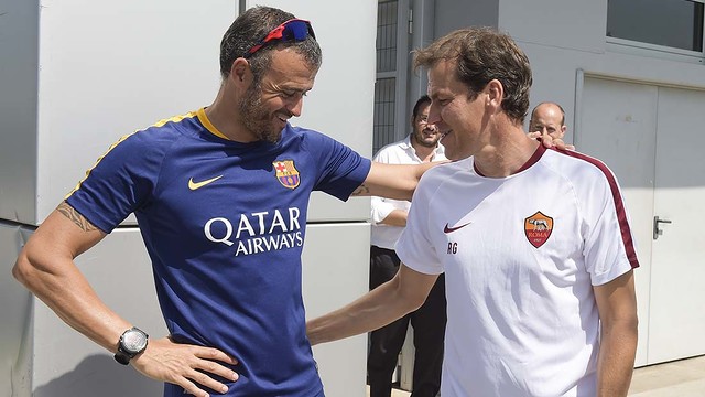 Luis Enrique visita el entrenamiento de la AS Roma