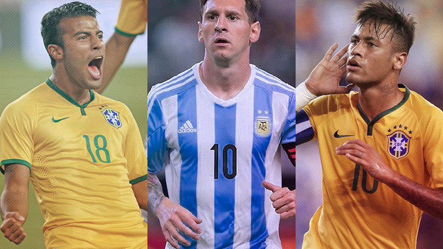 Messi, Neymar Jr y Rafinha, estelares con Argentina y Brasil