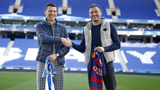 Encuentro de Galca y Luis Enrique antes del derbi de Copa